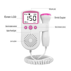 Monitor Fetal Doppler, Kaveny, Monitorizare Sarcina, Ritm Cardiac, Ecran LCD 4.5 cm, 2 x Baterii AA (neincluse), Portabil, din ABS, 12.8 x 9.6 x 3 cm, Utilizare de la 9 Saptamani, Roz