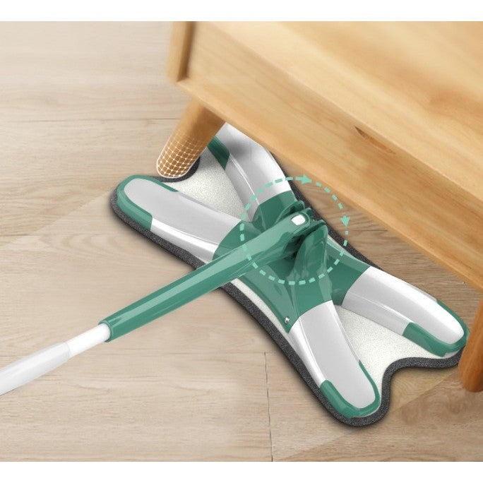 Mop Plat cu Laveta din Microfibra, Kaveny, Pentru Uz Casnic, Sistem de Stoarcere X, Tija Telescopica 140 cm, Rotire 360°,38 x 140 cm, Verde