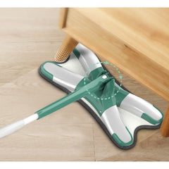 Mop Plat cu Laveta din Microfibra, Kaveny, Pentru Uz Casnic, Sistem de Stoarcere X, Tija Telescopica 140 cm, Rotire 360°,38 x 140 cm, Verde