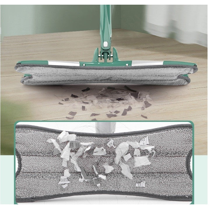 Mop Plat cu Laveta din Microfibra, Kaveny, Pentru Uz Casnic, Sistem de Stoarcere X, Tija Telescopica 140 cm, Rotire 360°,38 x 140 cm, Verde