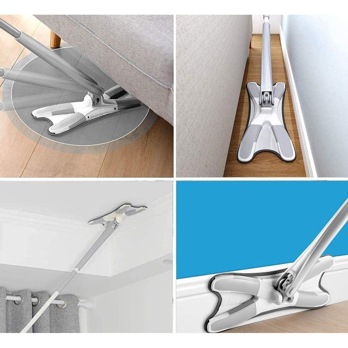 Mop Plat cu Laveta din Microfibra, Kaveny, Pentru Uz Casnic, Sistem de Stoarcere X, Tija Telescopica 140 cm, Rotire 360°,38 x 140 cm, Verde