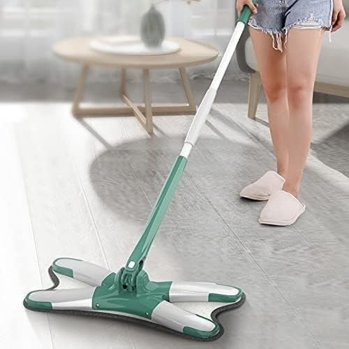 Mop Plat cu Laveta din Microfibra, Kaveny, Pentru Uz Casnic, Sistem de Stoarcere X, Tija Telescopica 140 cm, Rotire 360°,38 x 140 cm, Verde