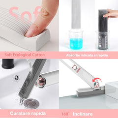 Mop de mana Kaveny, mini-portabil, cu sistem de stoarcere, dispozitiv de curatat manual, cu burete absorbant, material PVA, multisuprafete si geamuri, 29.5 x 15.5 cm, alb