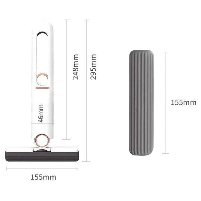 Mop de mana Kaveny, mini-portabil, cu sistem de stoarcere, dispozitiv de curatat manual, cu burete absorbant, material PVA, multisuprafete si geamuri, 29.5 x 15.5 cm, alb