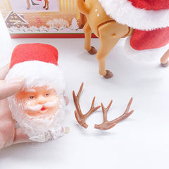 Decoratiune Mos Craciun, Kadeny, Animat, care Canta si Danseaza, cu Saculet, pe Ren, Imbracat Festiv, 28x21x10 cm, Rosu