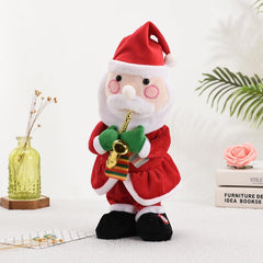 Decoratiune Mos Craciun, Kaveny, Animat, care Canta si Danseaza, cu Saxofon, Imbracat Festiv, 25 cm Inaltime, Rosu