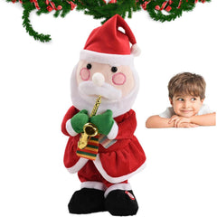 Decoratiune Mos Craciun, Kaveny, Animat, care Canta si Danseaza, cu Saxofon, Imbracat Festiv, 25 cm Inaltime, Rosu