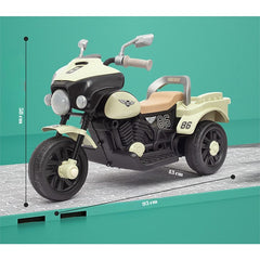Motocicleta Electrica Kaveny, cu Acumulator, cu Sistem Anti-Rasturnare, Sistem de Lumini si Muzica, Cutie de Depozitare, 1-8 Ani, 93 x 43 x 58 cm, Alb - Bej