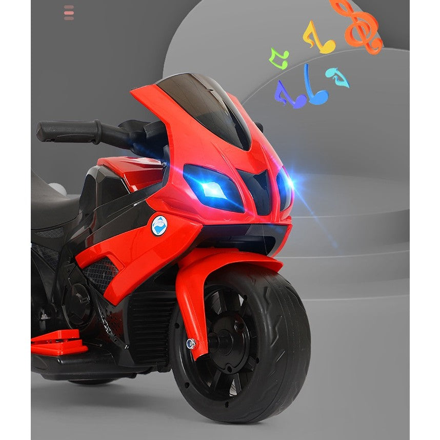 Motocicleta Electrica Kaveny, cu Acumulator, cu Sistem Anti-Rasturnare, Sistem de Lumini si Sunet, 1-4 Ani, 42 x 68 x 36 cm, Rosu