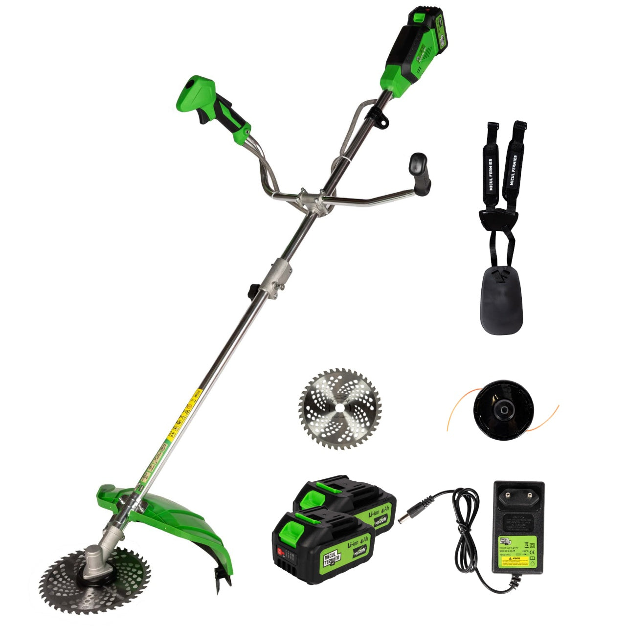 Motocoasa (Trimmer) electrica Micul Fermier 20V, 2 acumulatori 4Ah, maner dublu, motor fara perii