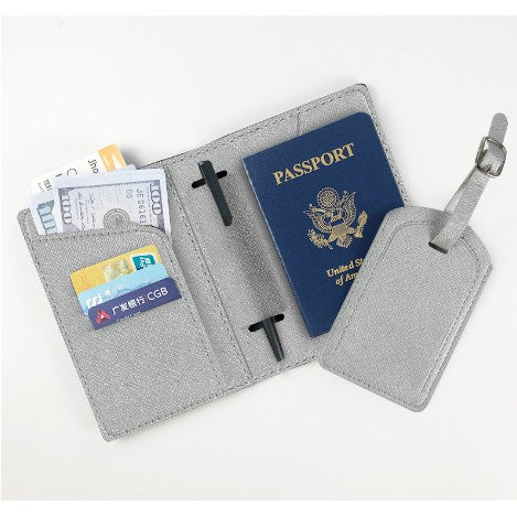Portofel pentru Pasaport si Carduri, Kaveny, 23x16 cm, 70g, din Piele PU, Suport Pix, Accesoriu Suport Eticheta, Unisex, Multifunctional, Argintiu