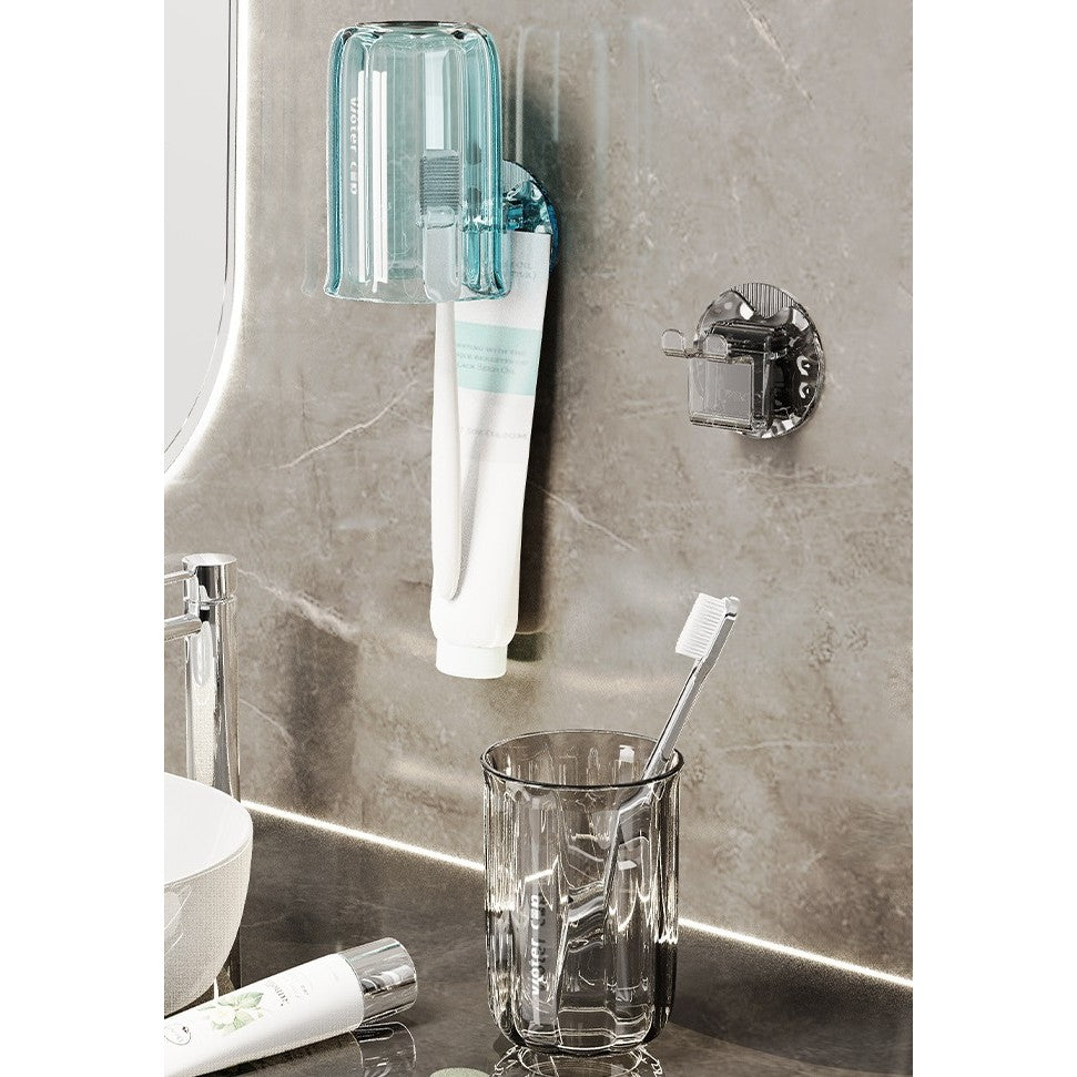 Suport Multifunctional 2 in 1, Pahar si Suport pentru Periuta de Dinti, Kadeny, Plastic, Dimensiune: 10.4 x 7.3 x 7.3 cm, Maro Galbui