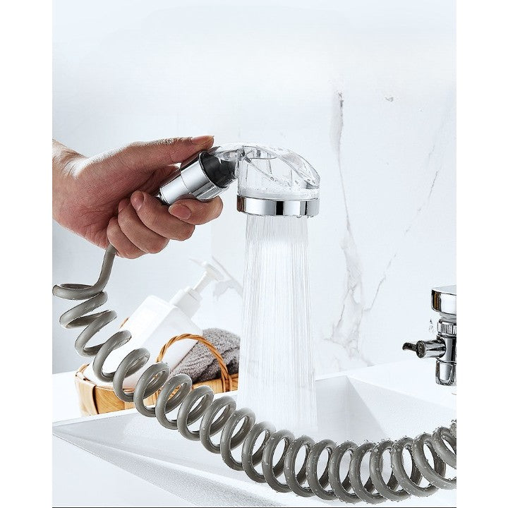 Set Extensie de Dus, Kaveny, pentru Baterie Baie sau Bucatarie, 4 Piese, Filtru de Ioni Negativi, Furtun Flexibil de 1.5 Metri, Argintiu