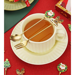 Set 4 Furculite, Kadeny, Tema Craciun, Model Carry The Merry, 4 Modele, din Otel Inoxidabil, 19.5 x 16 x 2 cm, Multicolor