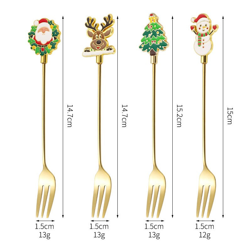 Set 4 Furculite, Kadeny, Tema Craciun, Model Carry The Merry, 4 Modele, din Otel Inoxidabil, 19.5 x 16 x 2 cm, Multicolor