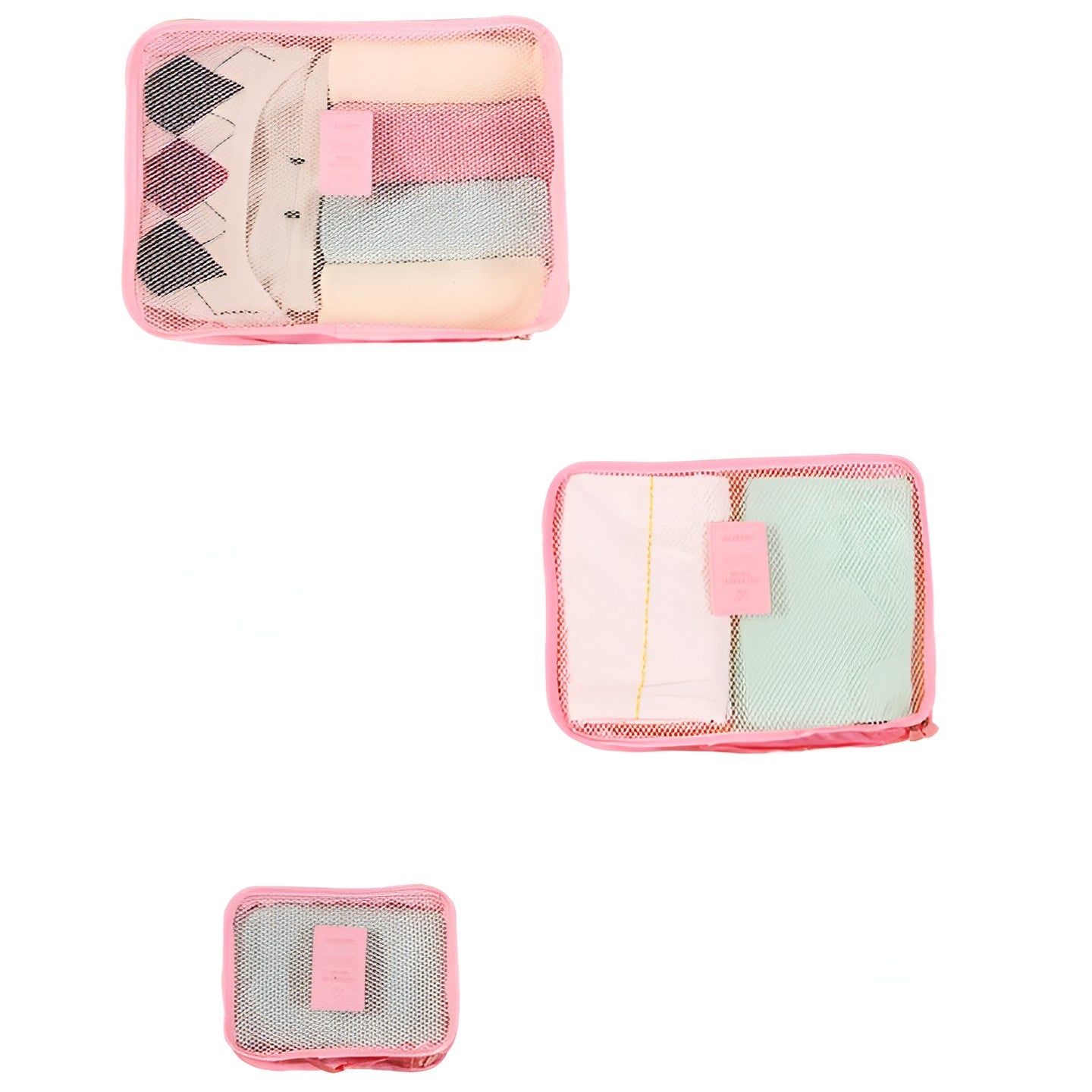 Set 6 Genti de Calatorie, Kaveny, pentru Depozitare, Impermeabile, Organizator, Multifunctionale, Design cu Plasa, Pliabile, Fermoar, Dimensiuni Diferite, Roz