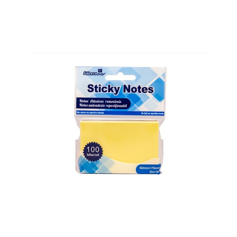 Notes adeziv Office Cover A02, 100 coli, 50x75mm, galben pastel, blister
