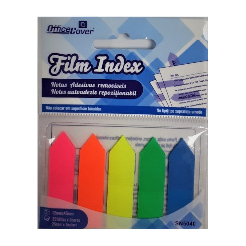 Notes adeziv index Office Cover SN5040, 125 coli, 12x44mm, PVC, 5 culori neon, varf sageata