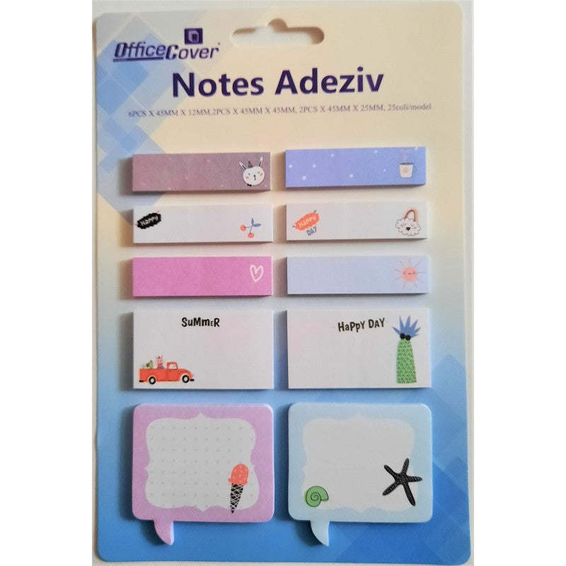Notes adeziv index Office Cover SN7136, 250 coli, 12-25-40x45mm, scolar, 3 forme, set 10 modele