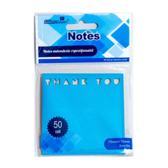 Notes adeziv stantat Office Cover H1-THANK YOU, 50 coli, 75x75mm, albastru neon, blister