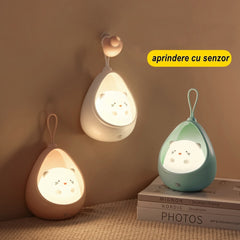 Lampa de veghe portabila cu 2 moduri de functionare Kaveny, silicon non-toxic, reincarcabila USB, senzor miscare, alb, iepuras