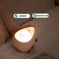 Lampa de veghe portabila cu 2 moduri de functionare Kaveny, silicon non-toxic, reincarcabila USB, senzor miscare, alb, iepuras