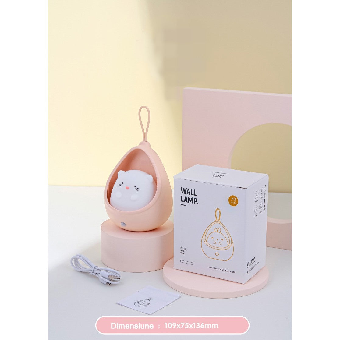 Lampa de veghe portabila cu 2 moduri de functionare Kaveny, silicon non-toxic, reincarcabila USB, senzor miscare, alb, iepuras