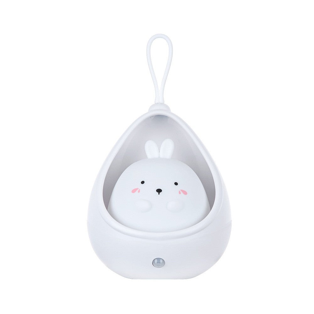 Lampa de veghe portabila cu 2 moduri de functionare Kaveny, silicon non-toxic, reincarcabila USB, senzor miscare, alb, iepuras