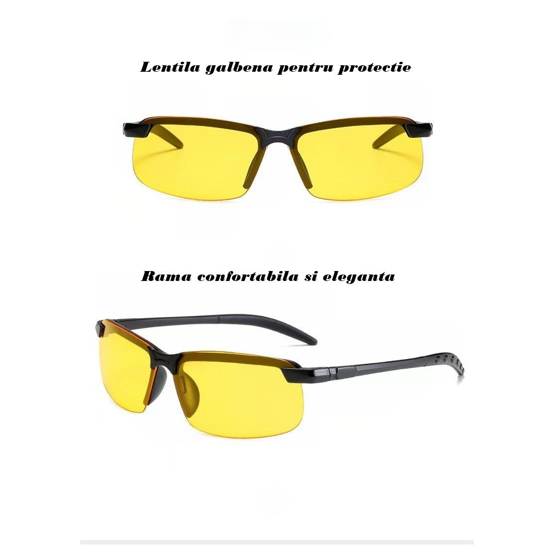 Ochelari pentru Viziune pe Timp de Noapte, Kadeny, Polarizati, pentru Condus, Ciclism, cu Lentila Galbena, pentru Protectie, Rama Neagra, Pc, 14 x 3.7 cm, 15.2 g