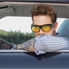 Ochelari pentru Viziune pe Timp de Noapte, Kadeny, Polarizati, pentru Condus, Ciclism, cu Posibilitatea Purtarii peste Ochelarii de Vedere, cu Lentila Galbena, pentru Protectie, Rama Neagra, Pc, 15x5 cm