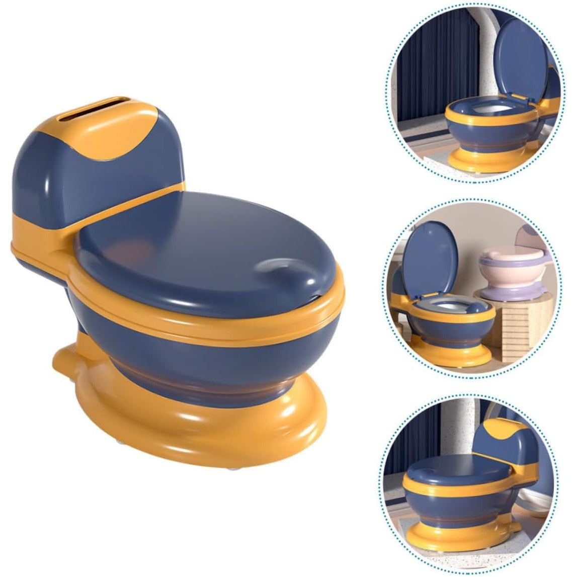 Olita Bebelusi, Kadeny, pentru Copii 1 - 8 Ani, Model Toaleta Adulti, Colac Moale PVC, Compartiment Detasabil, Cutie Depozitare Hartie, 34 x 32 x 19 cm, Albastru/Portocaliu