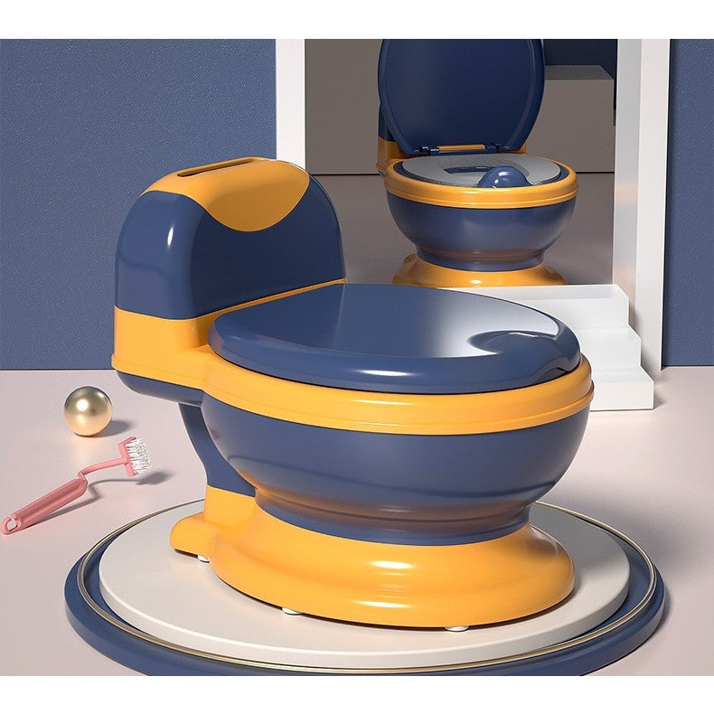 Olita Bebelusi, Kadeny, pentru Copii 1 - 8 Ani, Model Toaleta Adulti, Colac Moale PVC, Compartiment Detasabil, Cutie Depozitare Hartie, 34 x 32 x 19 cm, Albastru/Portocaliu