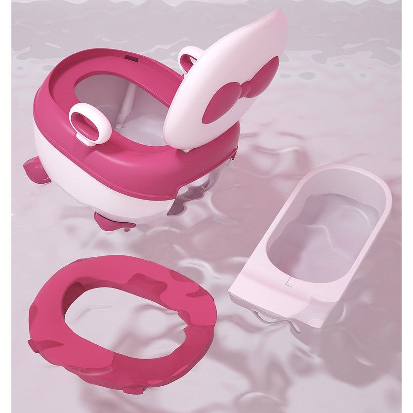 Olita pentru Copii, Kadeny, +1an, Portabila, Design cu Fundita, cu Capac, Model Prietenos, Non-Toxic, Compartiment Detasabil, cu Manere, cu 4 Picioare, Usor de Curatat, 46*33*32 cm, Roz