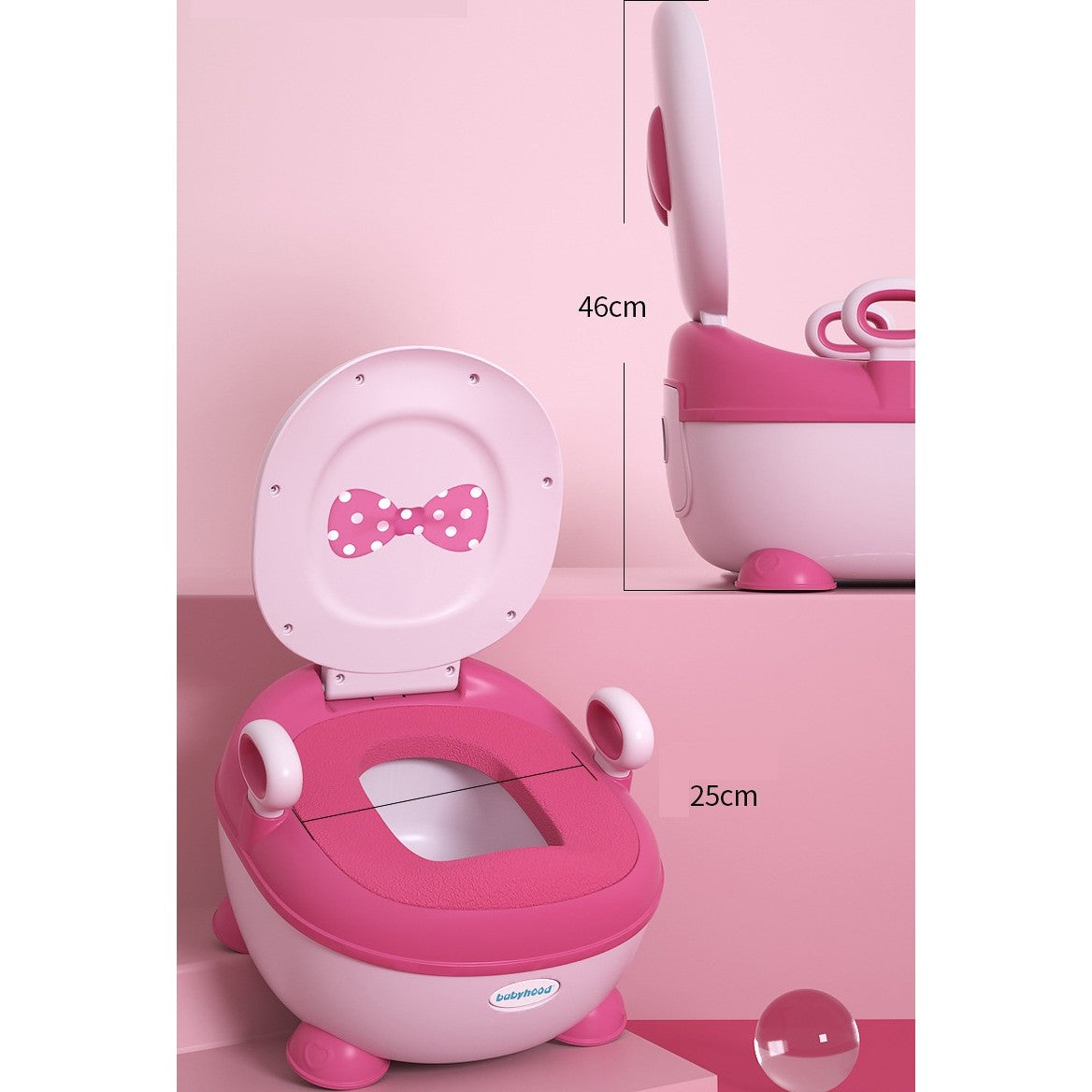 Olita pentru Copii, Kadeny, +1an, Portabila, Design cu Fundita, cu Capac, Model Prietenos, Non-Toxic, Compartiment Detasabil, cu Manere, cu 4 Picioare, Usor de Curatat, 46*33*32 cm, Roz