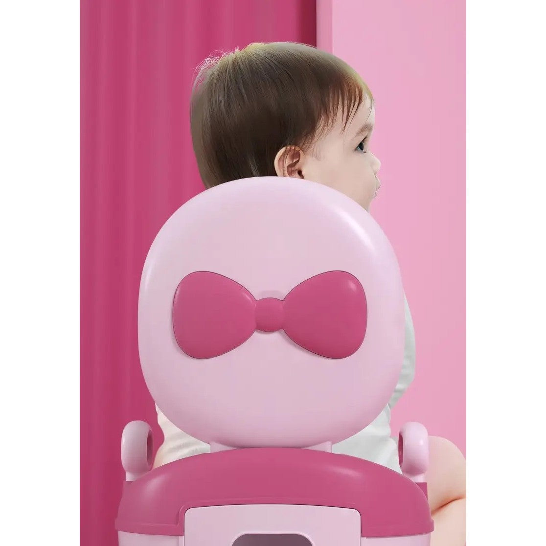 Olita pentru Copii, Kadeny, +1an, Portabila, Design cu Fundita, cu Capac, Model Prietenos, Non-Toxic, Compartiment Detasabil, cu Manere, cu 4 Picioare, Usor de Curatat, 46*33*32 cm, Roz