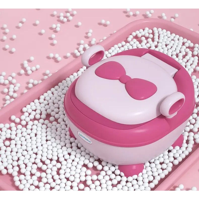 Olita pentru Copii, Kadeny, +1an, Portabila, Design cu Fundita, cu Capac, Model Prietenos, Non-Toxic, Compartiment Detasabil, cu Manere, cu 4 Picioare, Usor de Curatat, 46*33*32 cm, Roz