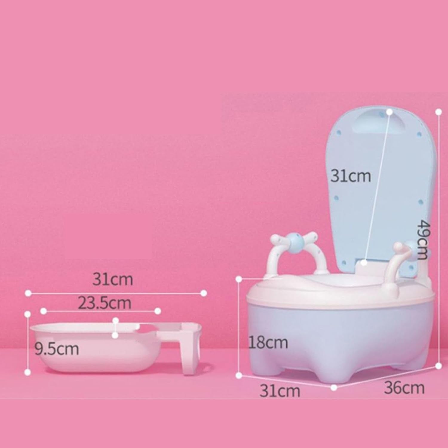 Olita pentru Copii, Kadeny, +1an, Portabila, Design Vacuta cu Capac, Model Prietenos, Non-Toxic, cu Manere, Compartiment Detasabil, Perie Inclusa, Usor de Curatat, Albastru