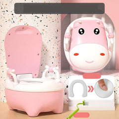 Olita pentru Copii, Kadeny, +1an, Portabila, Design Vacuta cu Capac, Model Prietenos, Non-Toxic, cu Manere, Compartiment Detasabil, Perie Inclusa, Usor de Curatat, Roz