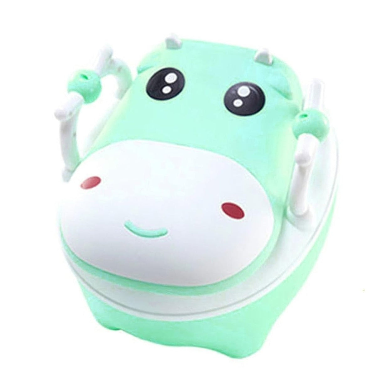 Olita pentru Copii, Kadeny, +1an, Portabila, Design Vacuta cu Capac, Model Prietenos, Non-Toxic, cu Manere, Compartiment Detasabil, Perie Inclusa, Usor de Curatat, Verde