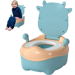 Olita pentru Copii, Kadeny, +1an, Portabila, Model Vacuta, cu Capac, Prietenoasa, Non-Toxic, Compartiment Detasabil, cu Manere, cu 4 Picioare, Usor de Curatat, Albastru