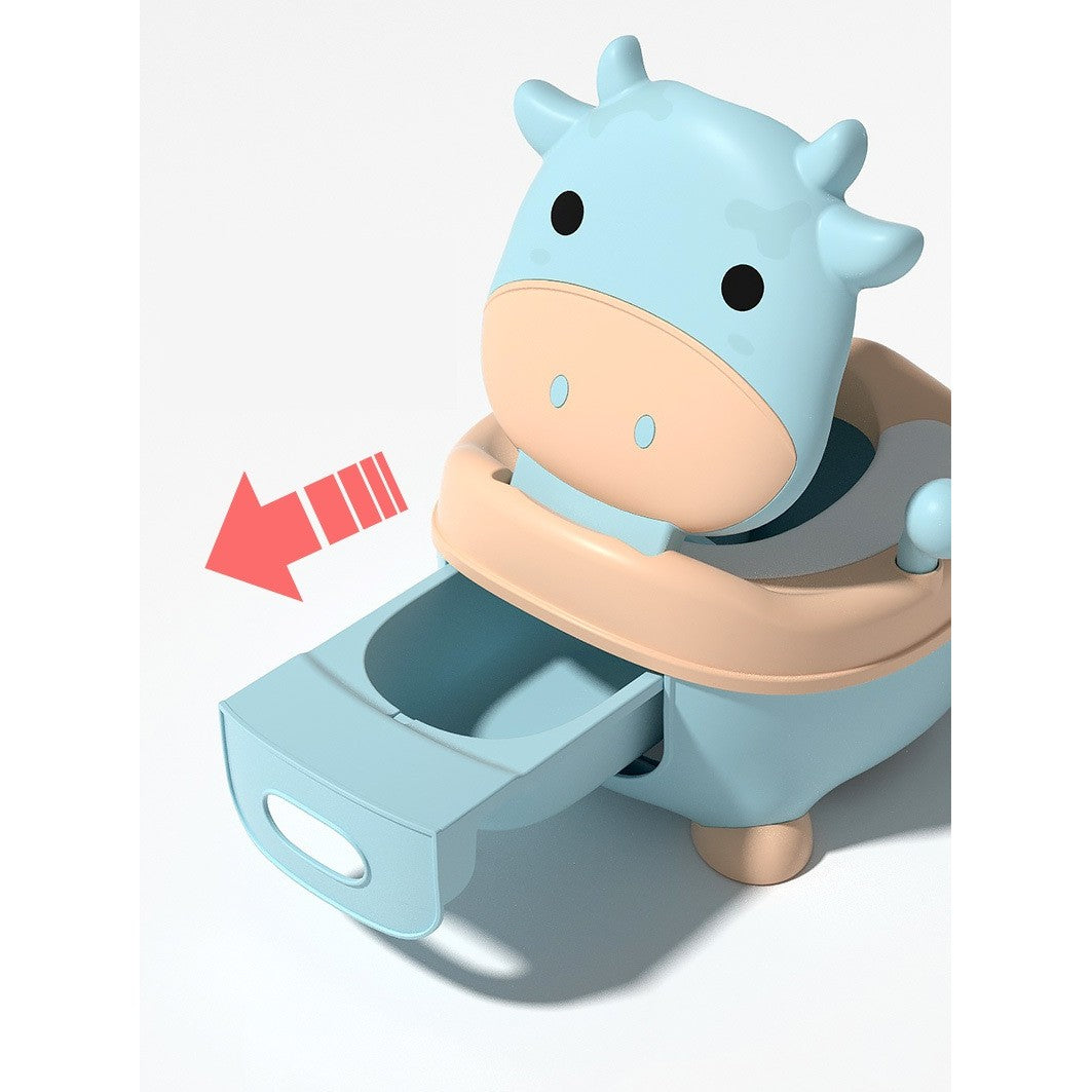 Olita pentru Copii, Kadeny, +1an, Portabila, Model Vacuta, cu Capac, Prietenoasa, Non-Toxic, Compartiment Detasabil, cu Manere, cu 4 Picioare, Usor de Curatat, Albastru