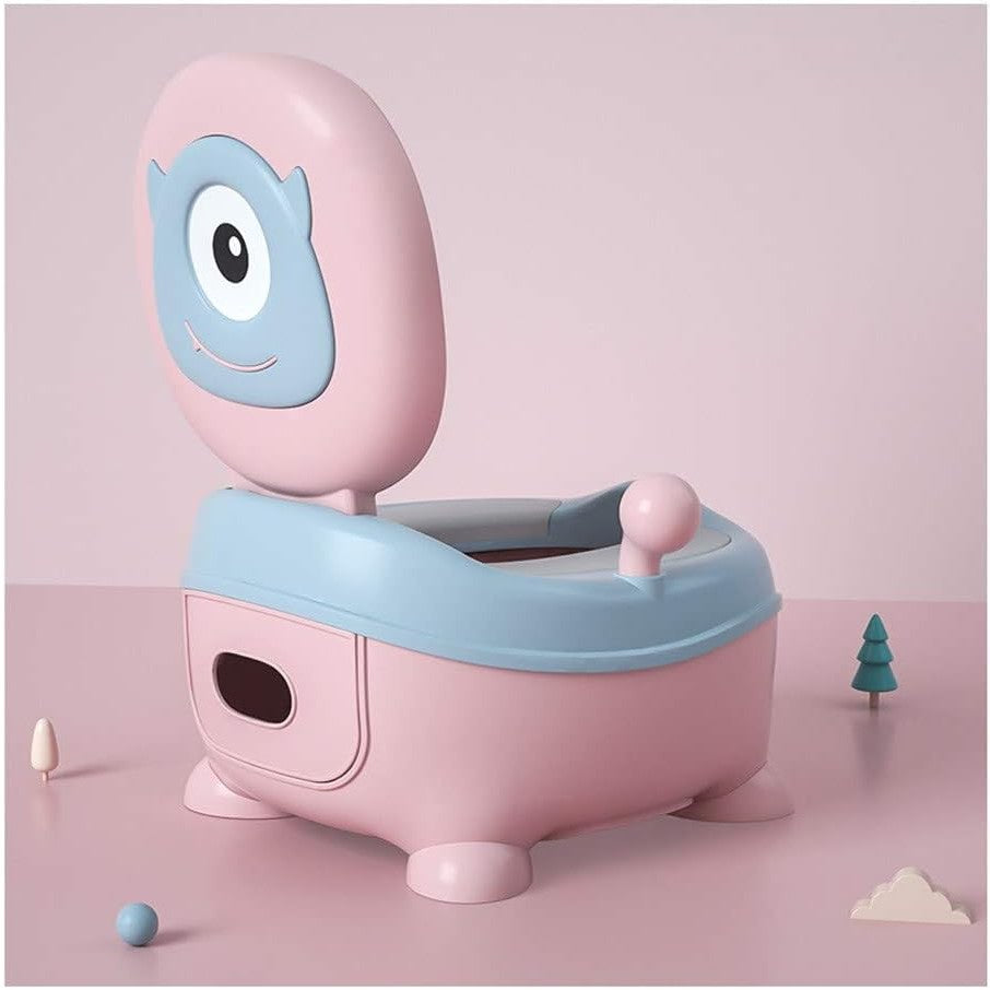 Olita pentru Copii, Kadeny, +6 luni, Compartiment Detasabil, cu Capac, Antiderapanta, din Plastic, Colac Moale, Model Animat Ciclop, cu Maner, 33 x 21 x 45 cm, Albastru/Roz