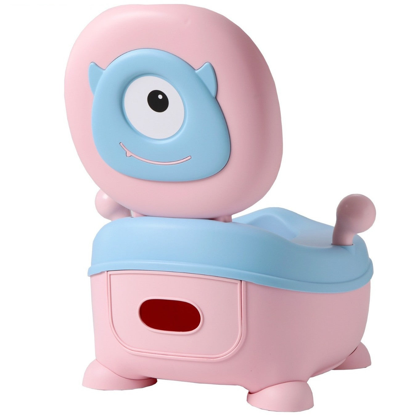 Olita pentru Copii, Kadeny, +6 luni, Compartiment Detasabil, cu Capac, Antiderapanta, din Plastic, Colac Moale, Model Animat Ciclop, cu Maner, 33 x 21 x 45 cm, Albastru/Roz