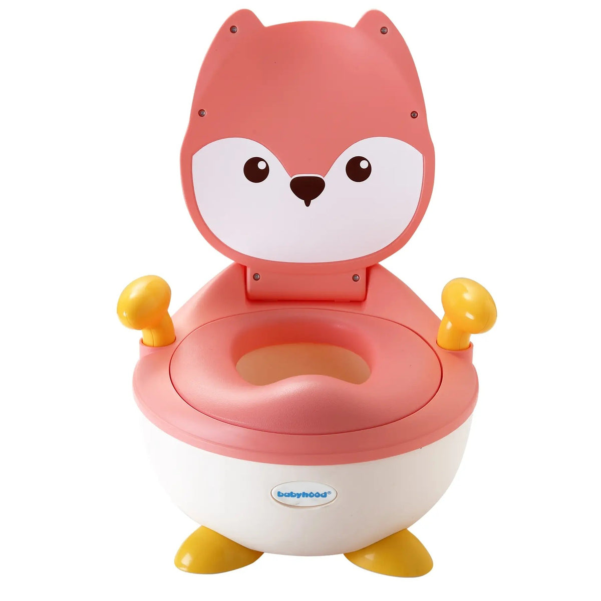 Olita pentru Copii, Kadeny, +6 luni, Compartiment Detasabil, cu Capac, Antiderapanta, din Plastic, Colac Moale, Model Animat Vulpe, cu Maner, 34.5 x 35 x 23 cm, Roz/Alb