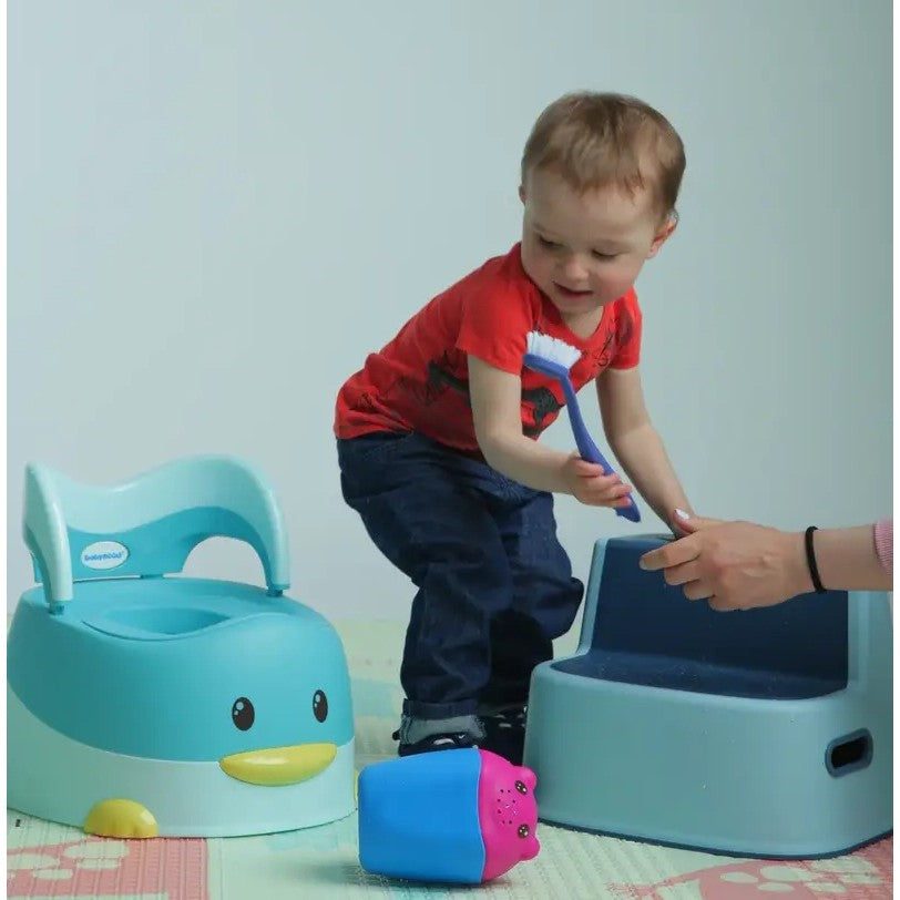 Olita pentru Copii, Kadeny, +6 luni, Detasabila, cu Capac, Antiderapanta, din Plastic, Colac Moale, Model Ratusca, 38x32x30 cm, Albastru