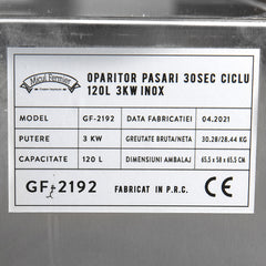 Oparitor pasari 30 sec ciclu 120L 3kW Inox