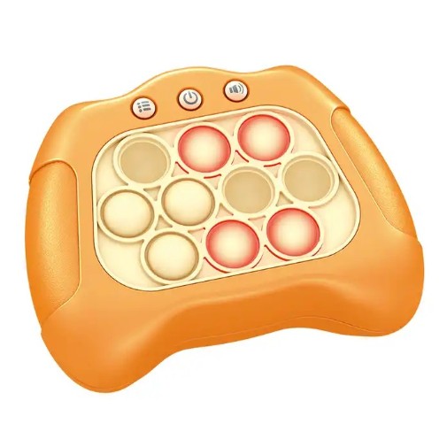 Joc Pop It, Kaveny, consola, joc interactiv, antistres, cu baterii, Abs si silicon, Portocaliu, 12 x 10 x 5.8 cm