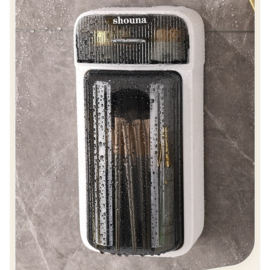 Organizator Baie, Kaveny, 4 Compartimente si 1 Sertar, Rotire 360 Grade, din PP+PET, 27.5 x 16 x 11 cm, Alb/Negru
