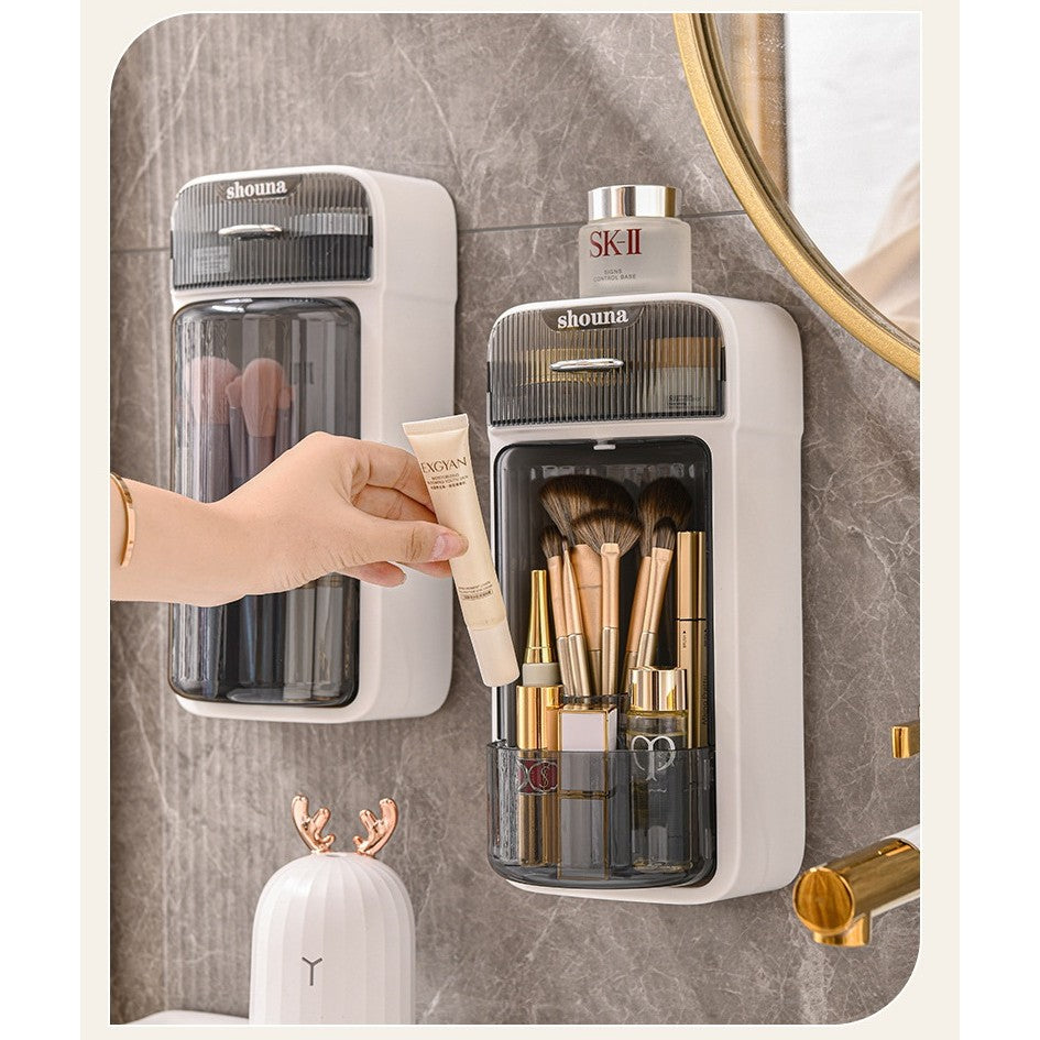 Organizator Baie, Kaveny, 4 Compartimente si 1 Sertar, Rotire 360 Grade, din PP+PET, 27.5 x 16 x 11 cm, Alb/Negru
