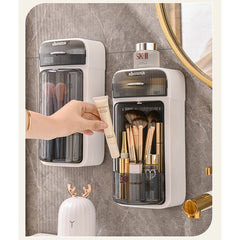 Organizator Baie, Kaveny, 4 Compartimente si 1 Sertar, Rotire 360 Grade, din PP+PET, 27.5 x 16 x 11 cm, Alb/Negru